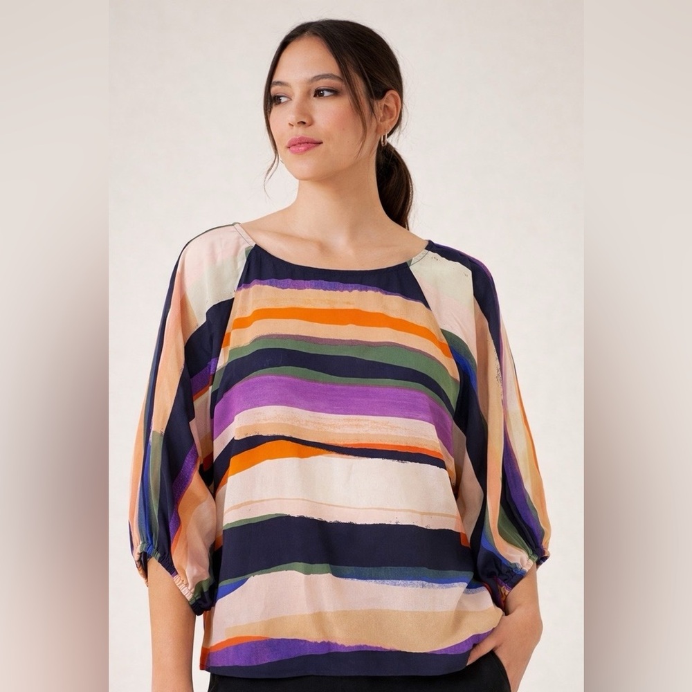 Anthropologie Mauve Silk Striped Blouse Women’s Top